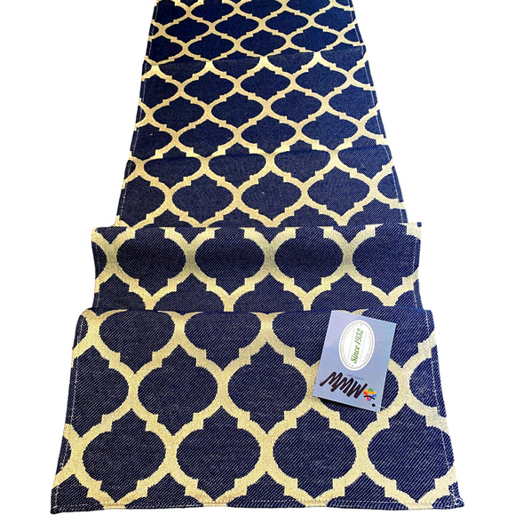 Moroccan Me Crazy Mediterranean Ikat Table Runner Decor Blue G Thread 72" NEW - Picture 4 of 8